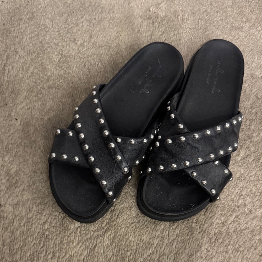 Women's Black Studded Slide Sandals
